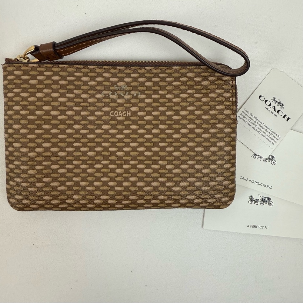 NEW Coach‎ Small Corner Zip Wristlet Wallet Legacy Print Brown Neutral 35869